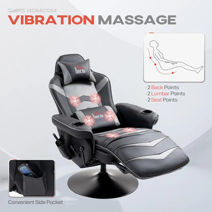 HOMCOM Small Leather Massage Recliner Chair with Ergonomic High Back Retractable Footrest Headrest Work Break Grey Additional View 4