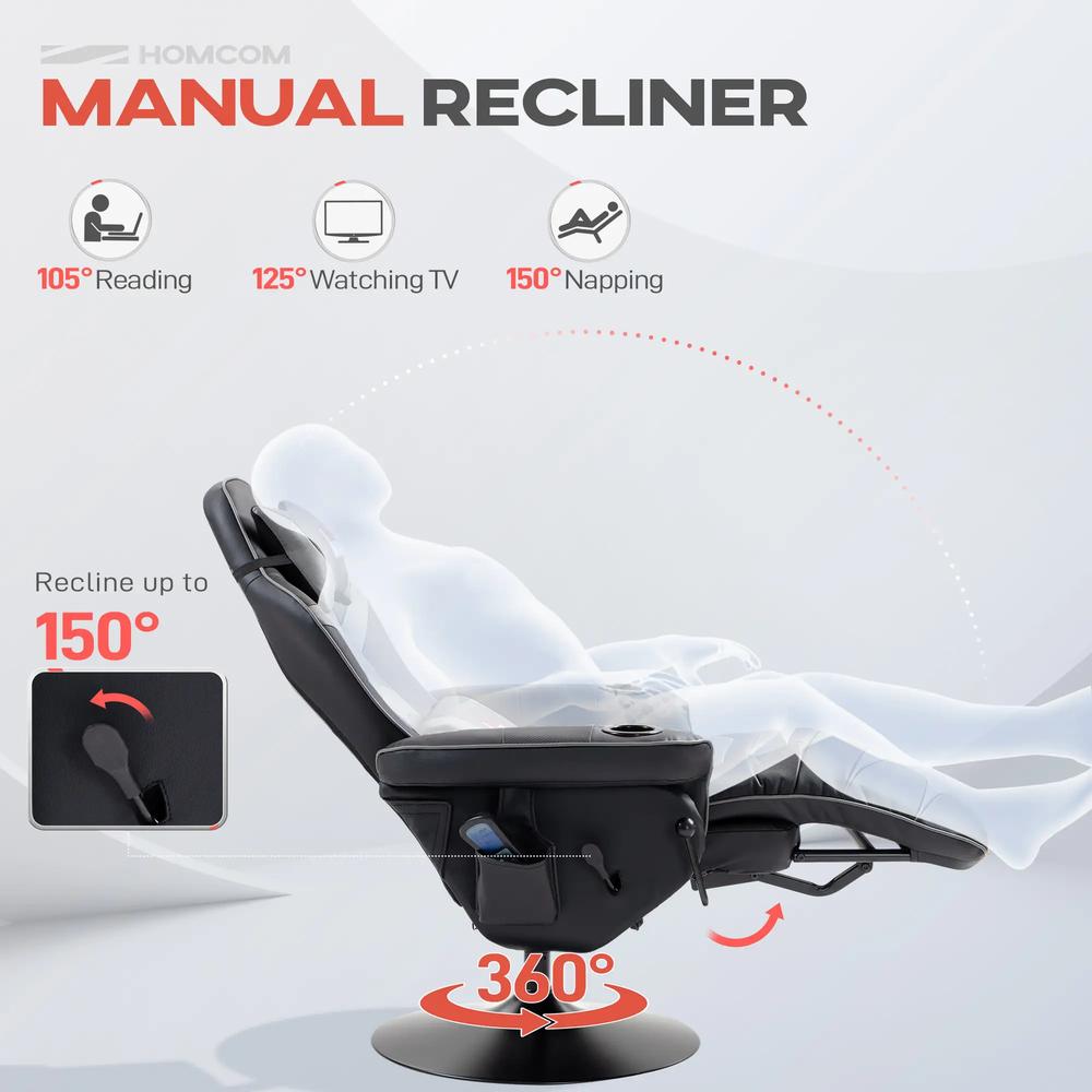 HOMCOM Small Leather Massage Recliner Chair with Ergonomic High Back Retractable Footrest Headrest Work Break Grey Additional View 5