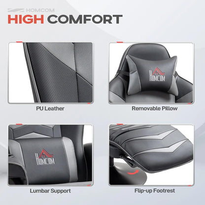 HOMCOM Small Leather Massage Recliner Chair with Ergonomic High Back Retractable Footrest Headrest Work Break Grey Additional View 6