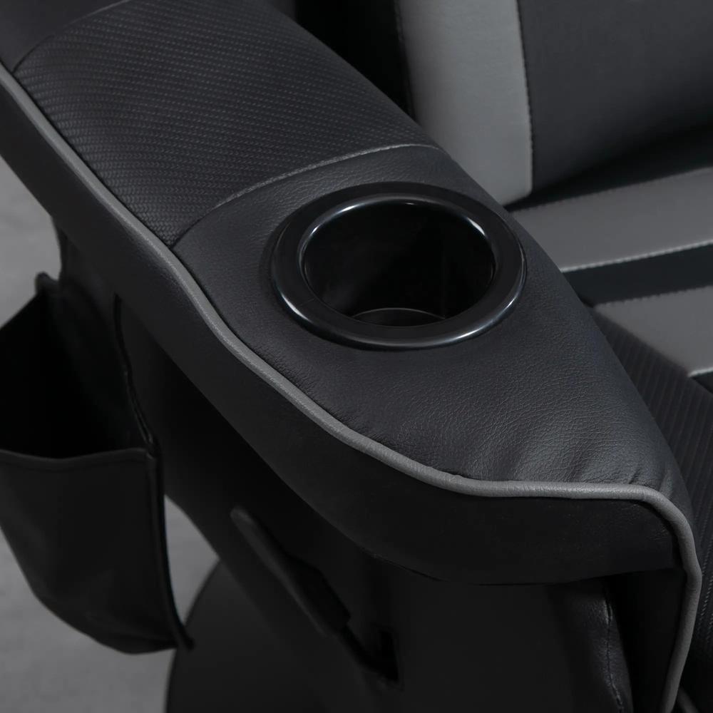 HOMCOM Small Leather Massage Recliner Chair with Ergonomic High Back Retractable Footrest Headrest Work Break Grey Additional View 9
