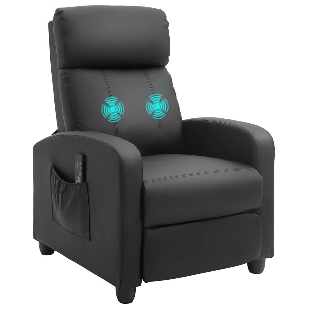 HOMCOM Massage Recliner Armchair with 150&deg; Recline, Faux Leather, Side Pocket, Black Additional View 13