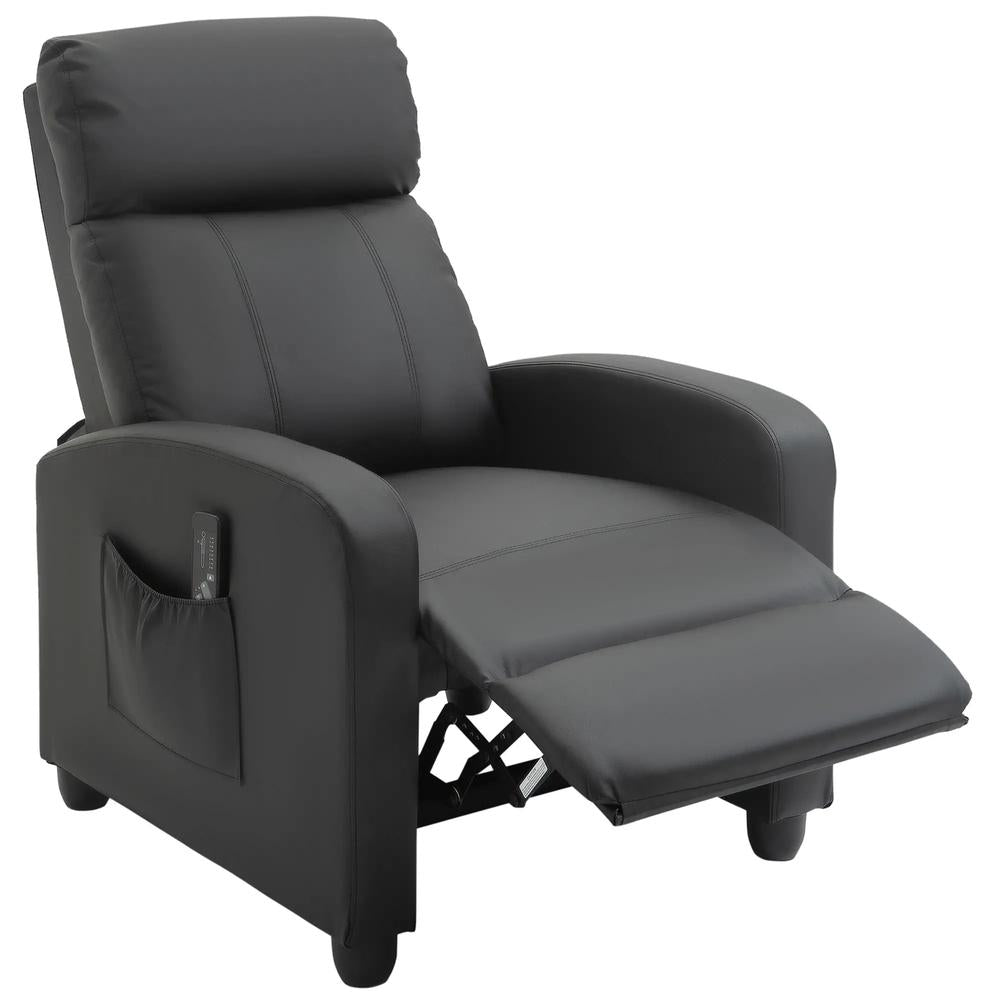 HOMCOM Massage Recliner Armchair with 150&deg; Recline, Faux Leather, Side Pocket, Black Additional View 14