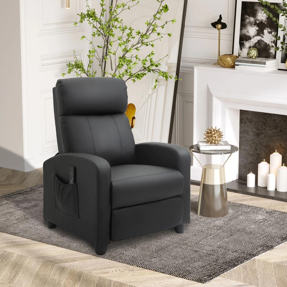HOMCOM Massage Recliner Armchair with 150&deg; Recline, Faux Leather, Side Pocket, Black Additional View 2