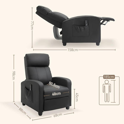 HOMCOM Massage Recliner Armchair with 150&deg; Recline, Faux Leather, Side Pocket, Black Additional View 3