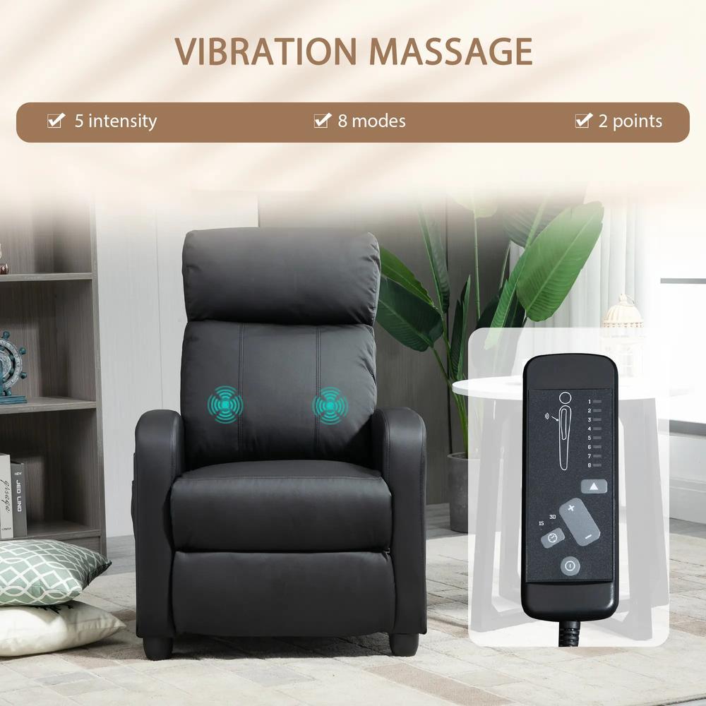 HOMCOM Massage Recliner Armchair with 150&deg; Recline, Faux Leather, Side Pocket, Black Additional View 4