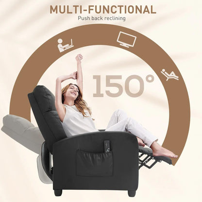HOMCOM Massage Recliner Armchair with 150&deg; Recline, Faux Leather, Side Pocket, Black Additional View 5