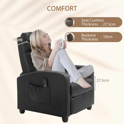 HOMCOM Massage Recliner Armchair with 150&deg; Recline, Faux Leather, Side Pocket, Black Additional View 7