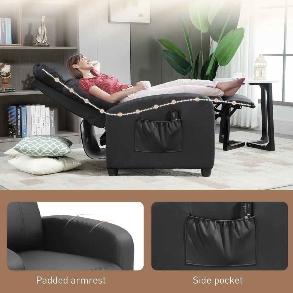 HOMCOM Massage Recliner Armchair with 150&deg; Recline, Faux Leather, Side Pocket, Black Additional View 8