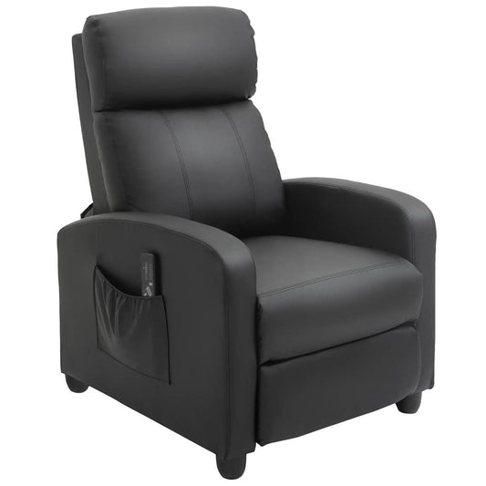 HOMCOM Massage Recliner Armchair with 150&deg; Recline, Faux Leather, Side Pocket, Black