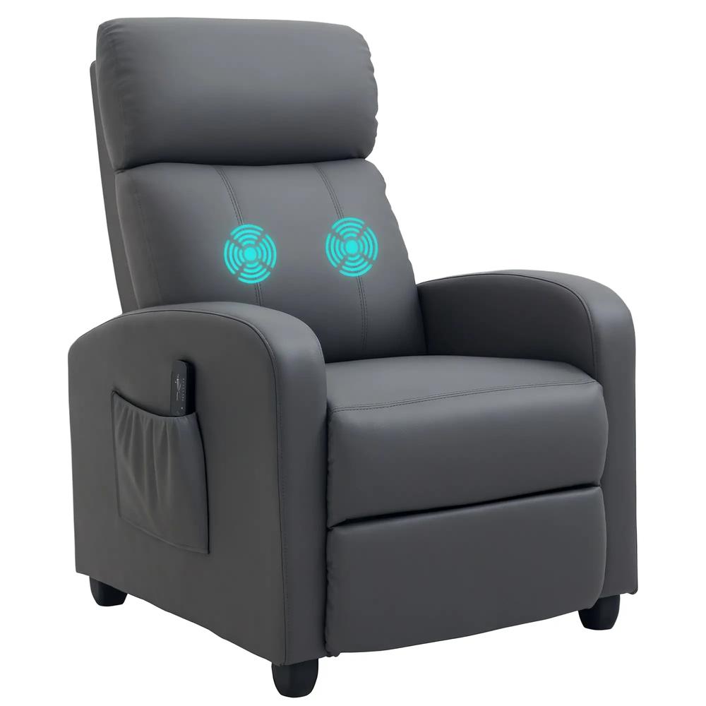 HOMCOM Recliner Armchair, Massage Faux Leather Push Back Reclining Chair with Adjustable Leg Rest, Side Pocket, for Home Living Room Theatre Additional View 11