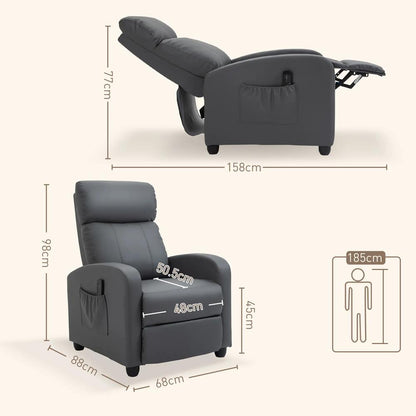 HOMCOM Recliner Armchair, Massage Faux Leather Push Back Reclining Chair with Adjustable Leg Rest, Side Pocket, for Home Living Room Theatre Additional View 13