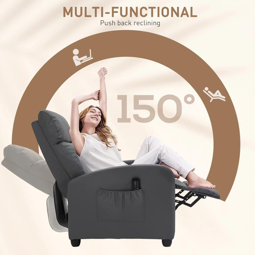 HOMCOM Recliner Armchair, Massage Faux Leather Push Back Reclining Chair with Adjustable Leg Rest, Side Pocket, for Home Living Room Theatre Additional View 15