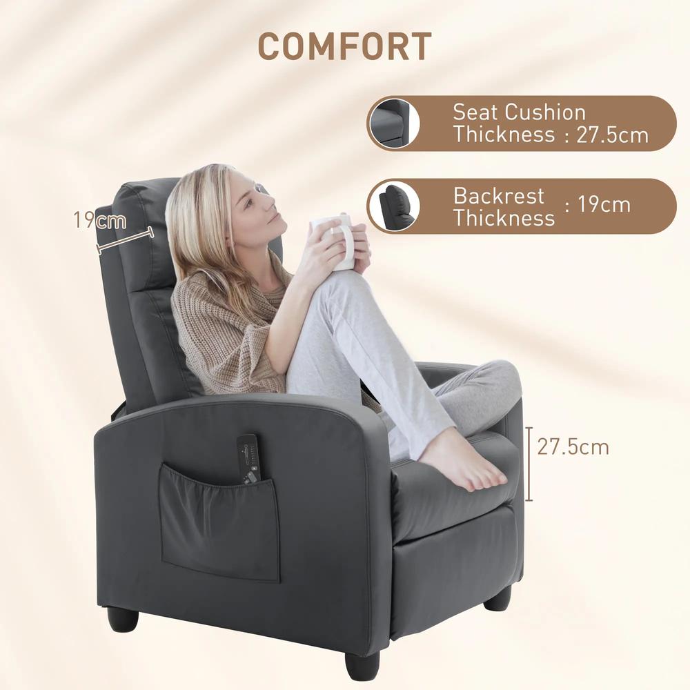 HOMCOM Recliner Armchair, Massage Faux Leather Push Back Reclining Chair with Adjustable Leg Rest, Side Pocket, for Home Living Room Theatre Additional View 16