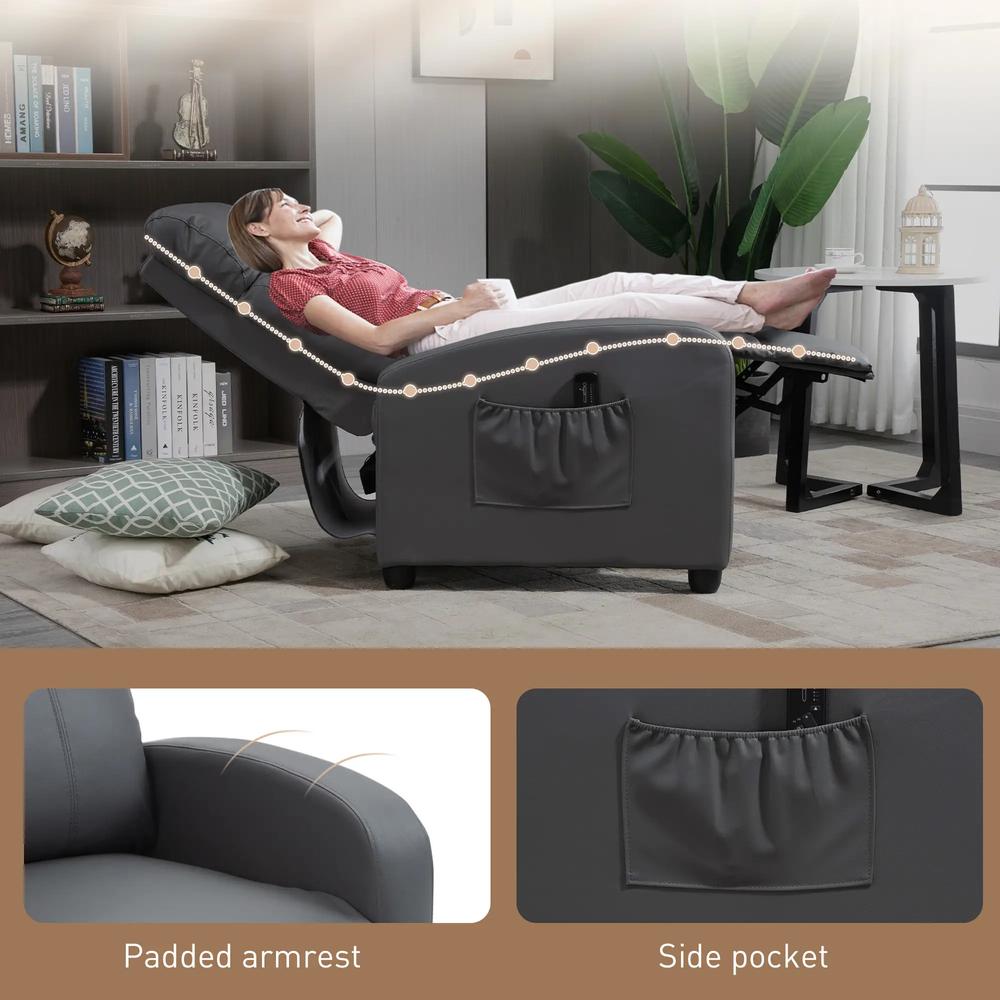 HOMCOM Recliner Armchair, Massage Faux Leather Push Back Reclining Chair with Adjustable Leg Rest, Side Pocket, for Home Living Room Theatre Additional View 17