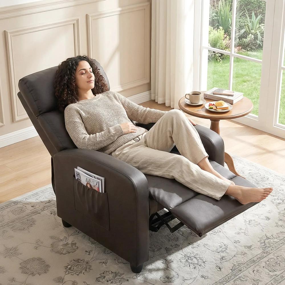 HOMCOM Recliner Armchair, Massage Faux Leather Push Back Reclining Chair with Adjustable Leg Rest, Side Pocket, for Home Living Room Theatre Additional View 2