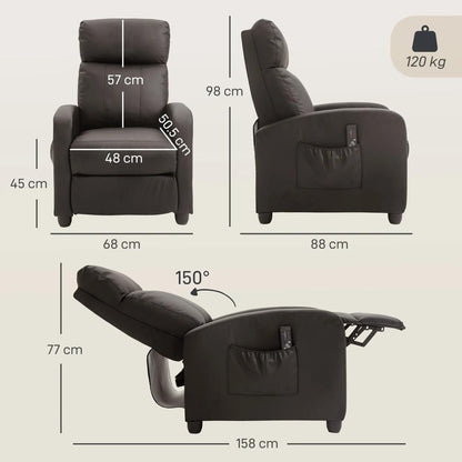 HOMCOM Recliner Armchair, Massage Faux Leather Push Back Reclining Chair with Adjustable Leg Rest, Side Pocket, for Home Living Room Theatre Additional View 3