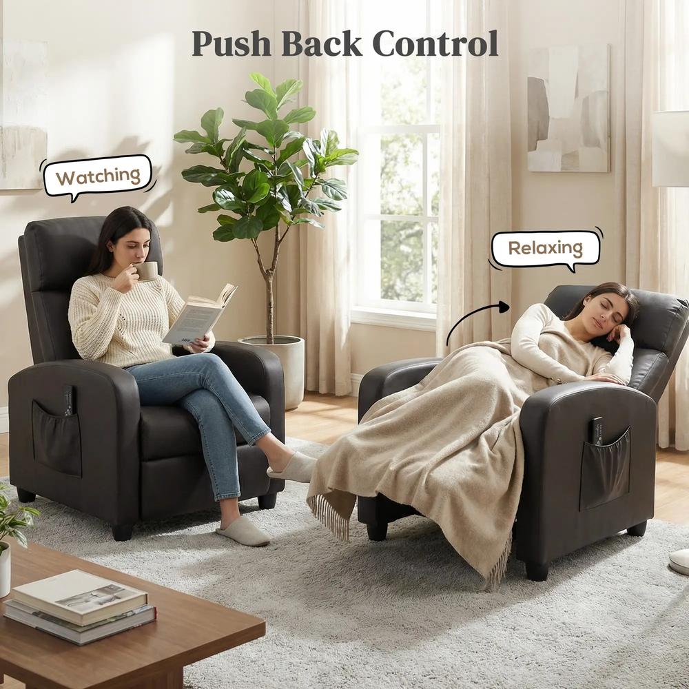 HOMCOM Recliner Armchair, Massage Faux Leather Push Back Reclining Chair with Adjustable Leg Rest, Side Pocket, for Home Living Room Theatre Additional View 5