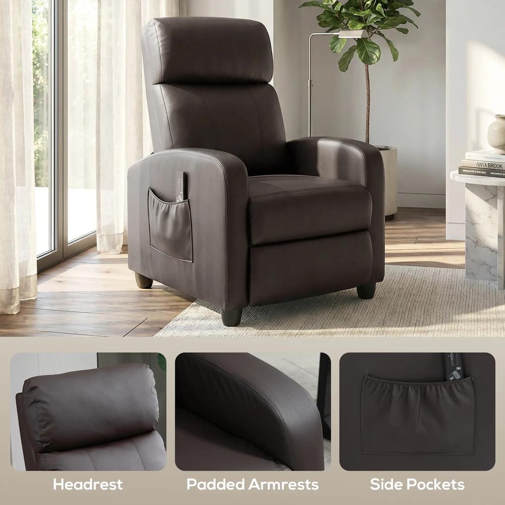 HOMCOM Recliner Armchair, Massage Faux Leather Push Back Reclining Chair with Adjustable Leg Rest, Side Pocket, for Home Living Room Theatre Additional View 7