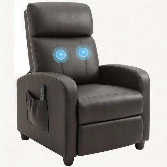 HOMCOM Recliner Armchair, Massage Faux Leather Push Back Reclining Chair with Adjustable Leg Rest, Side Pocket, for Home Living Room Theatre