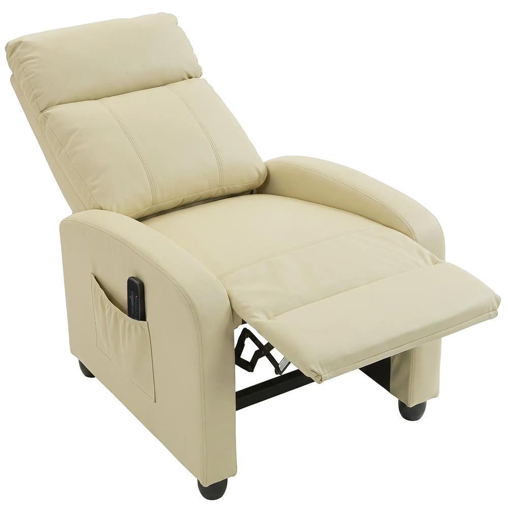 HOMCOM Recliner Armchair, Massage Faux Leather Push Back Reclining Chair with Adjustable Leg Rest, Side Pocket Additional View 15
