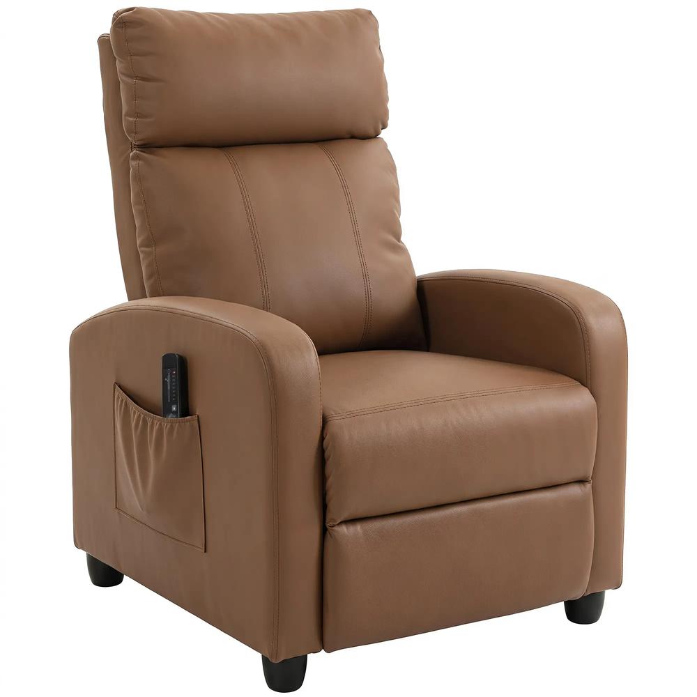 HOMCOM Recliner Armchair, Massage Faux Leather Push Back Reclining Chair with Adjustable Leg Rest, Side Pocket Additional View 16