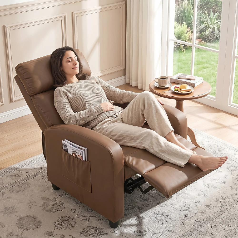 HOMCOM Recliner Armchair, Massage Faux Leather Push Back Reclining Chair with Adjustable Leg Rest, Side Pocket Additional View 17