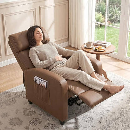 HOMCOM Recliner Armchair, Massage Faux Leather Push Back Reclining Chair with Adjustable Leg Rest, Side Pocket Additional View 17