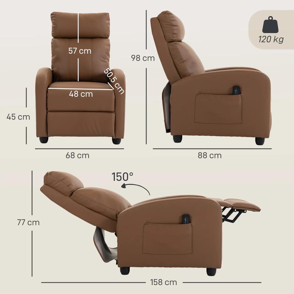 HOMCOM Recliner Armchair, Massage Faux Leather Push Back Reclining Chair with Adjustable Leg Rest, Side Pocket Additional View 18