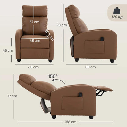 HOMCOM Recliner Armchair, Massage Faux Leather Push Back Reclining Chair with Adjustable Leg Rest, Side Pocket Additional View 18