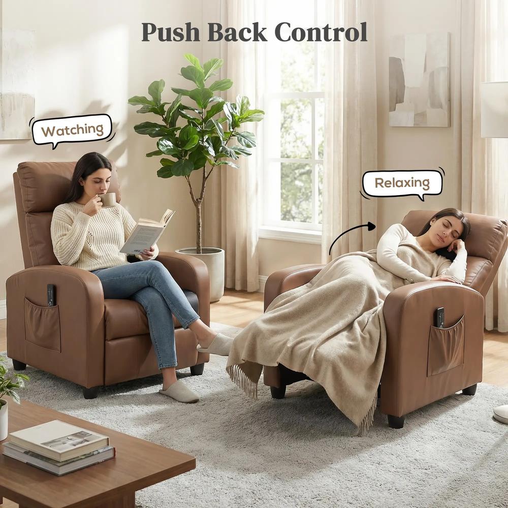 HOMCOM Recliner Armchair, Massage Faux Leather Push Back Reclining Chair with Adjustable Leg Rest, Side Pocket Additional View 20