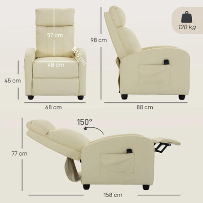 HOMCOM Recliner Armchair, Massage Faux Leather Push Back Reclining Chair with Adjustable Leg Rest, Side Pocket Additional View 3