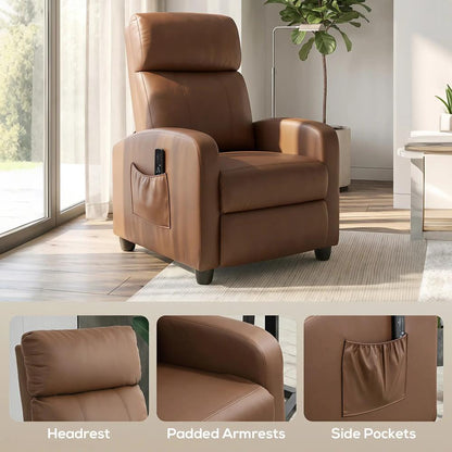 HOMCOM Recliner Armchair, Massage Faux Leather Push Back Reclining Chair with Adjustable Leg Rest, Side Pocket Additional View 22