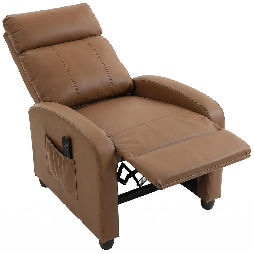 HOMCOM Recliner Armchair, Massage Faux Leather Push Back Reclining Chair with Adjustable Leg Rest, Side Pocket Additional View 30
