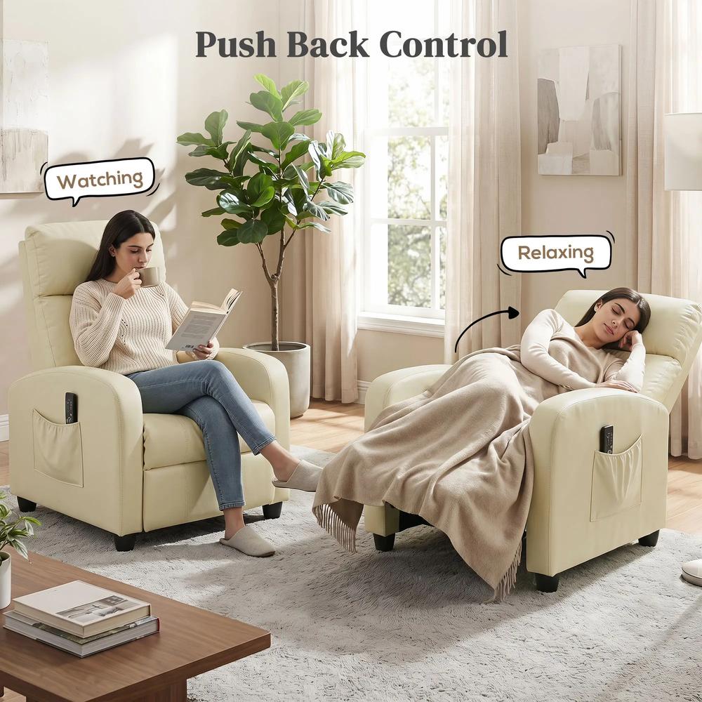 HOMCOM Recliner Armchair, Massage Faux Leather Push Back Reclining Chair with Adjustable Leg Rest, Side Pocket Additional View 5