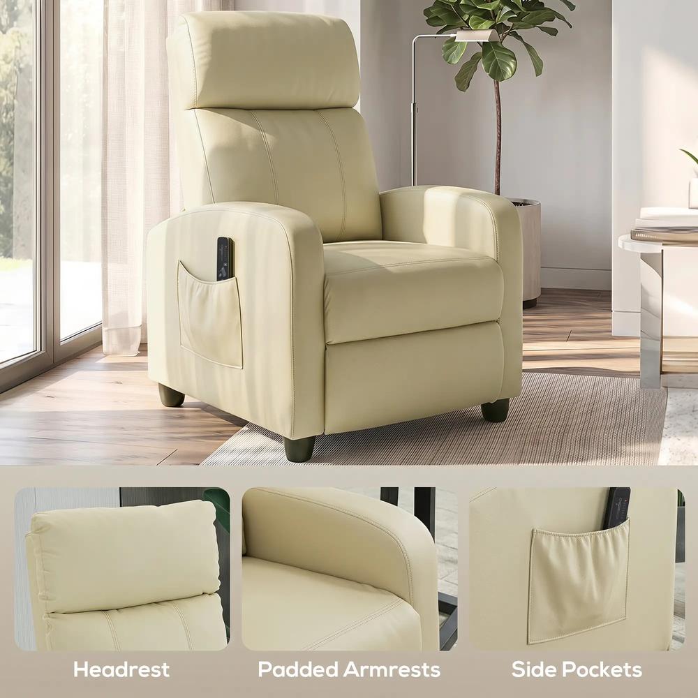 HOMCOM Recliner Armchair, Massage Faux Leather Push Back Reclining Chair with Adjustable Leg Rest, Side Pocket Additional View 7