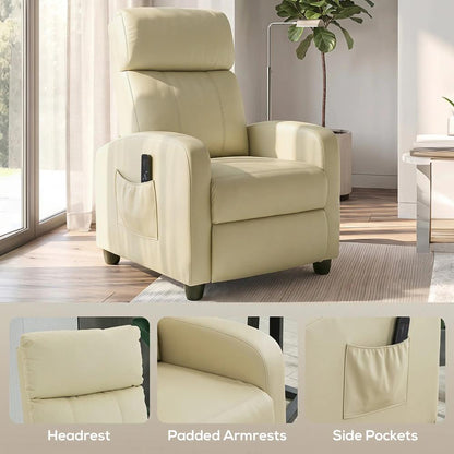 HOMCOM Recliner Armchair, Massage Faux Leather Push Back Reclining Chair with Adjustable Leg Rest, Side Pocket Additional View 7