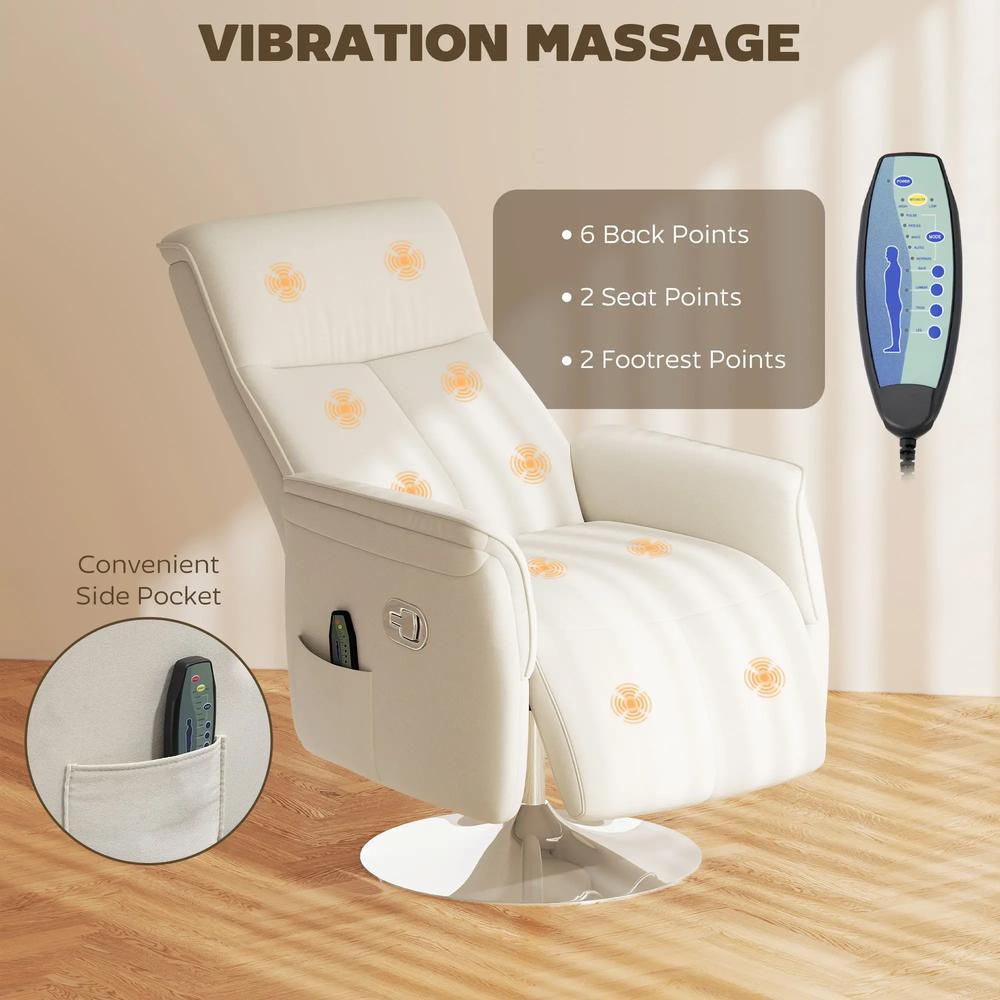 HOMCOM 10-Point Massage Recliner Armchair - Cream Additional View 7