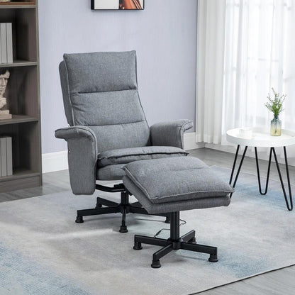 HOMCOM Swivel Recliner Chair and Footstool, Upholstered Massage Recliner Armchair with Remote Control, Timer and Steel Base, Grey Additional View 11