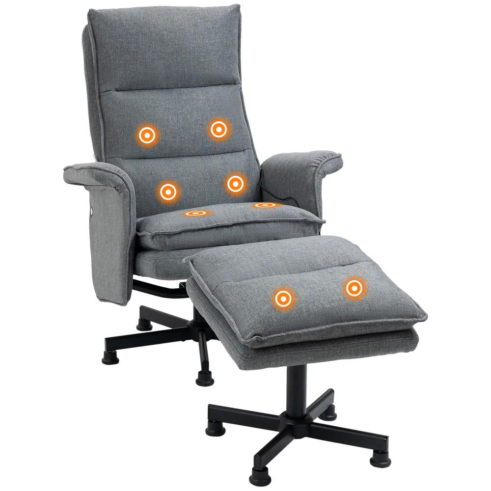 HOMCOM Swivel Recliner Chair and Footstool, Upholstered Massage Recliner Armchair with Remote Control, Timer and Steel Base, Grey Additional View 12