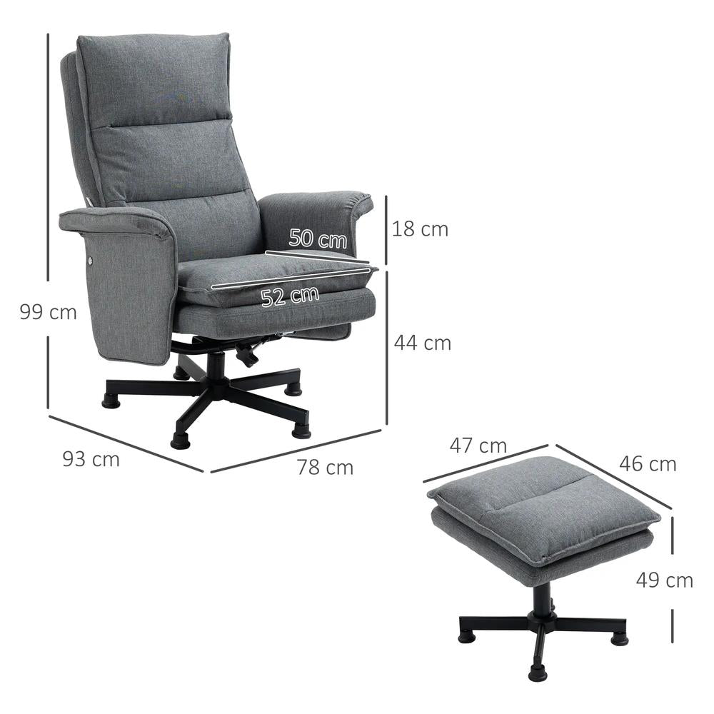 HOMCOM Swivel Recliner Chair and Footstool, Upholstered Massage Recliner Armchair with Remote Control, Timer and Steel Base, Grey Additional View 3