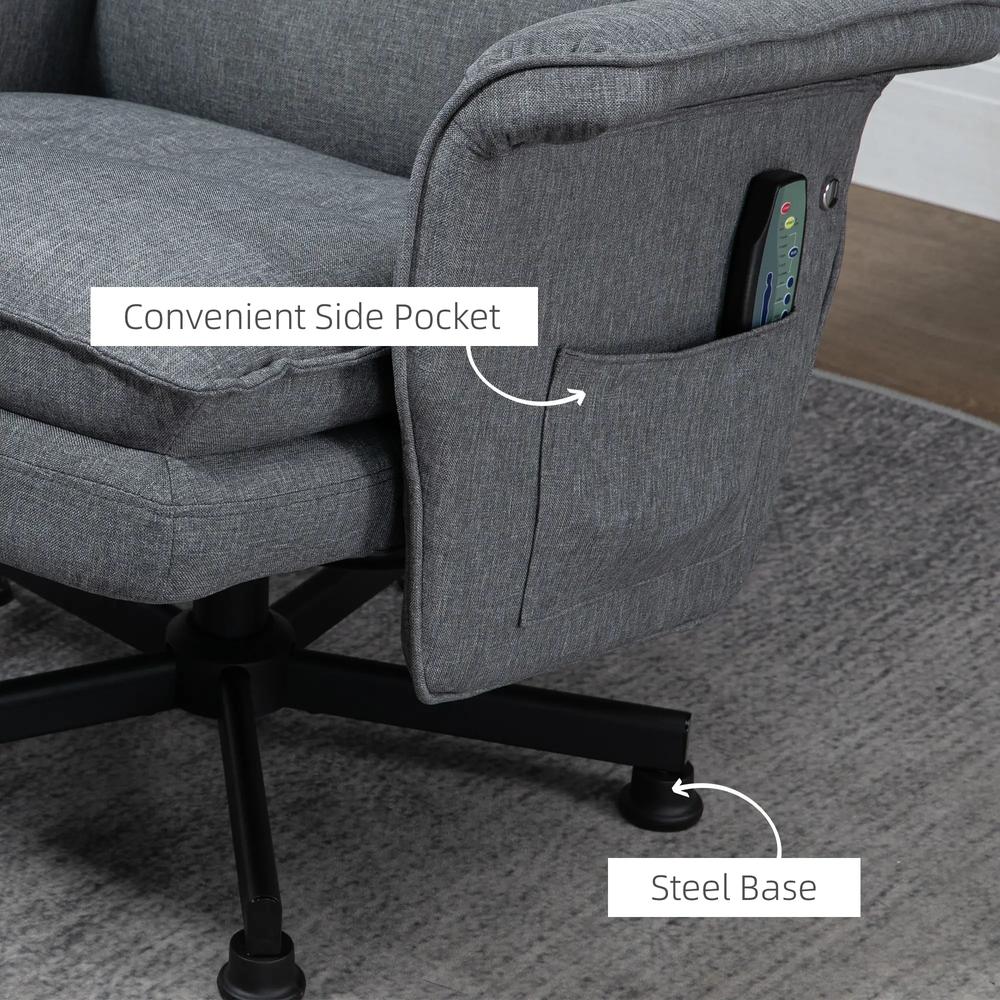 HOMCOM Swivel Recliner Chair and Footstool, Upholstered Massage Recliner Armchair with Remote Control, Timer and Steel Base, Grey Additional View 5