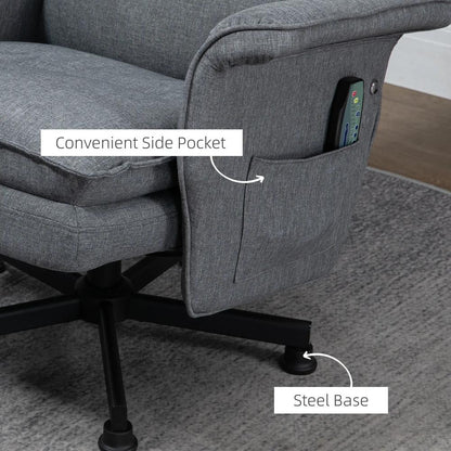 HOMCOM Swivel Recliner Chair and Footstool, Upholstered Massage Recliner Armchair with Remote Control, Timer and Steel Base, Grey Additional View 5