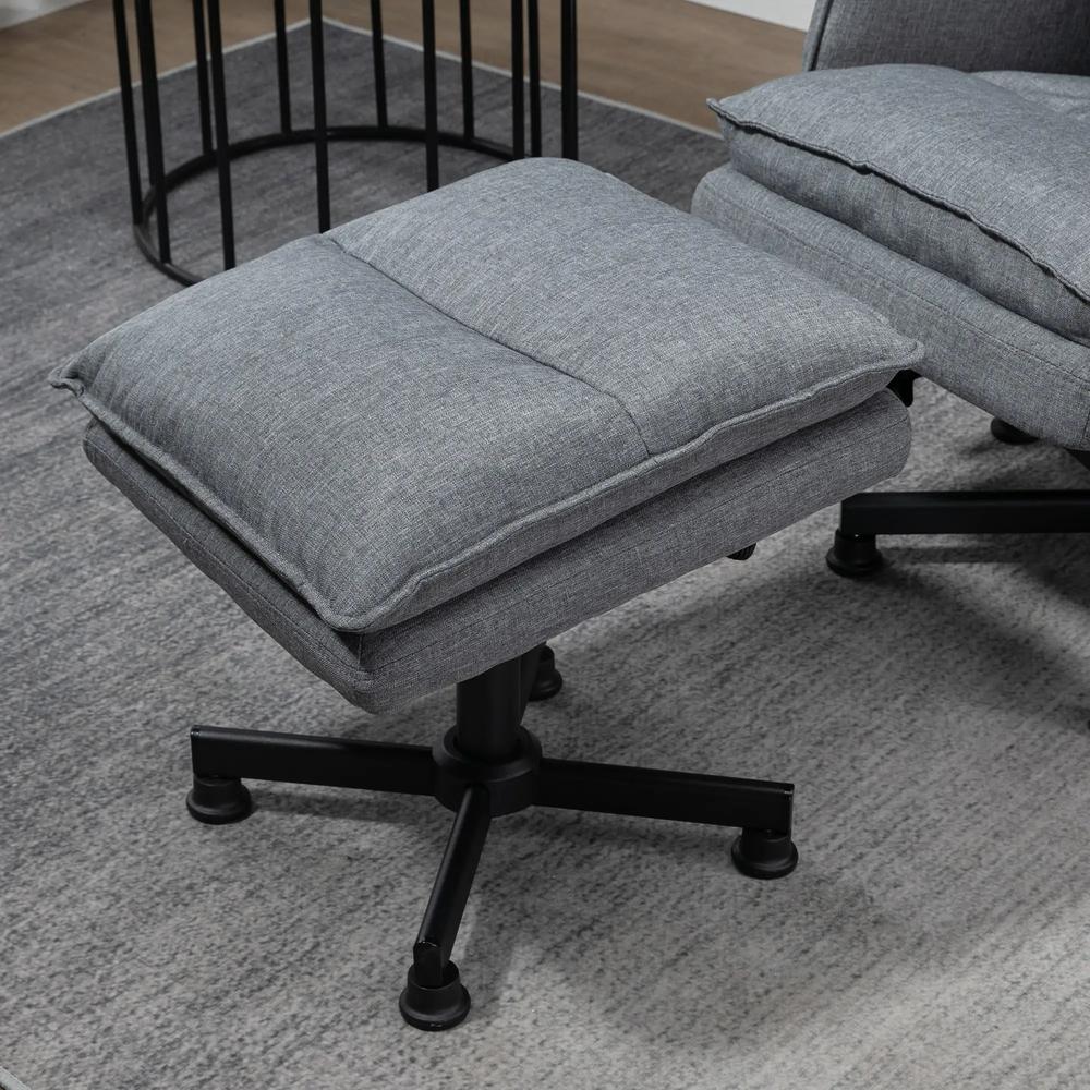 HOMCOM Swivel Recliner Chair and Footstool, Upholstered Massage Recliner Armchair with Remote Control, Timer and Steel Base, Grey Additional View 7