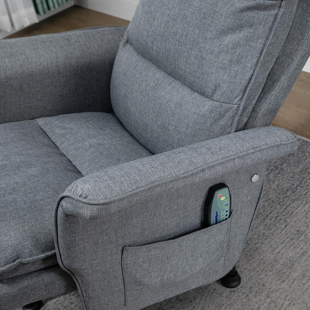 HOMCOM Swivel Recliner Chair and Footstool, Upholstered Massage Recliner Armchair with Remote Control, Timer and Steel Base, Grey Additional View 9