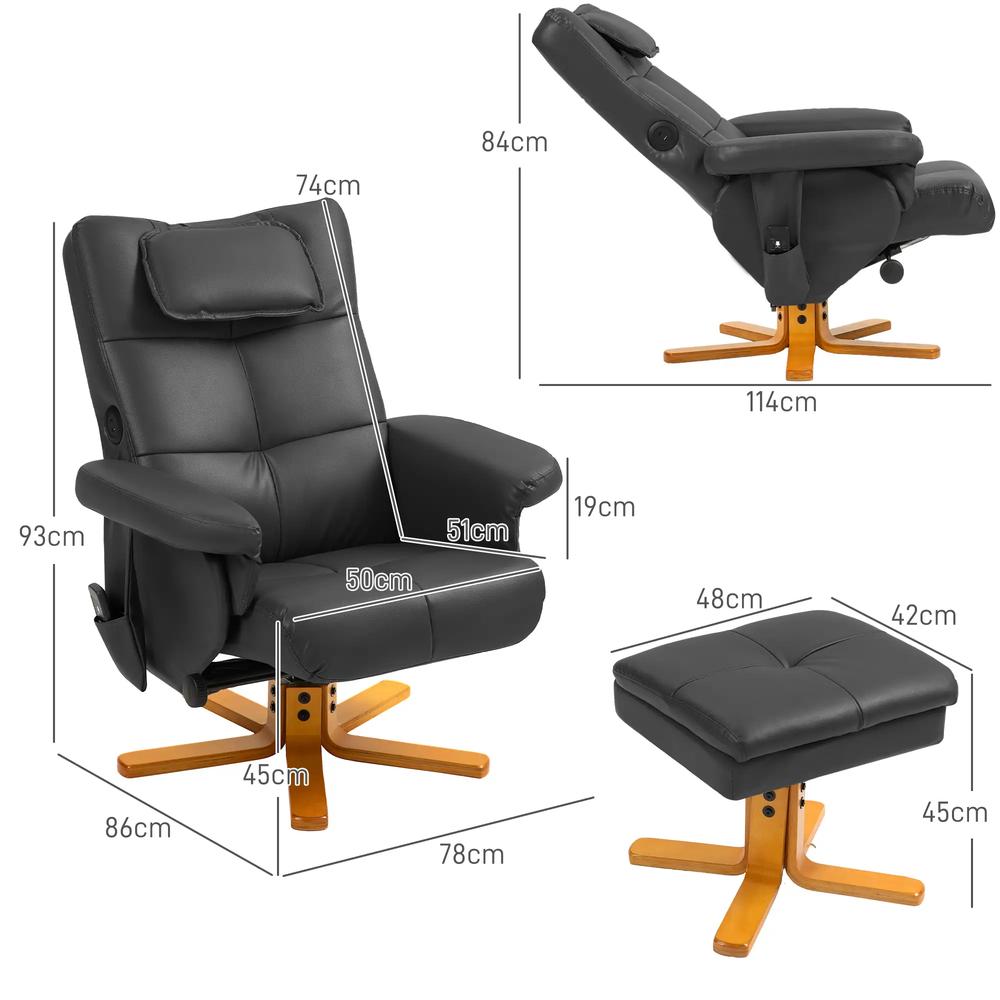 HOMCOM Faux Leather Massage Recliner Chair, with Storage Ottoman Additional View 14