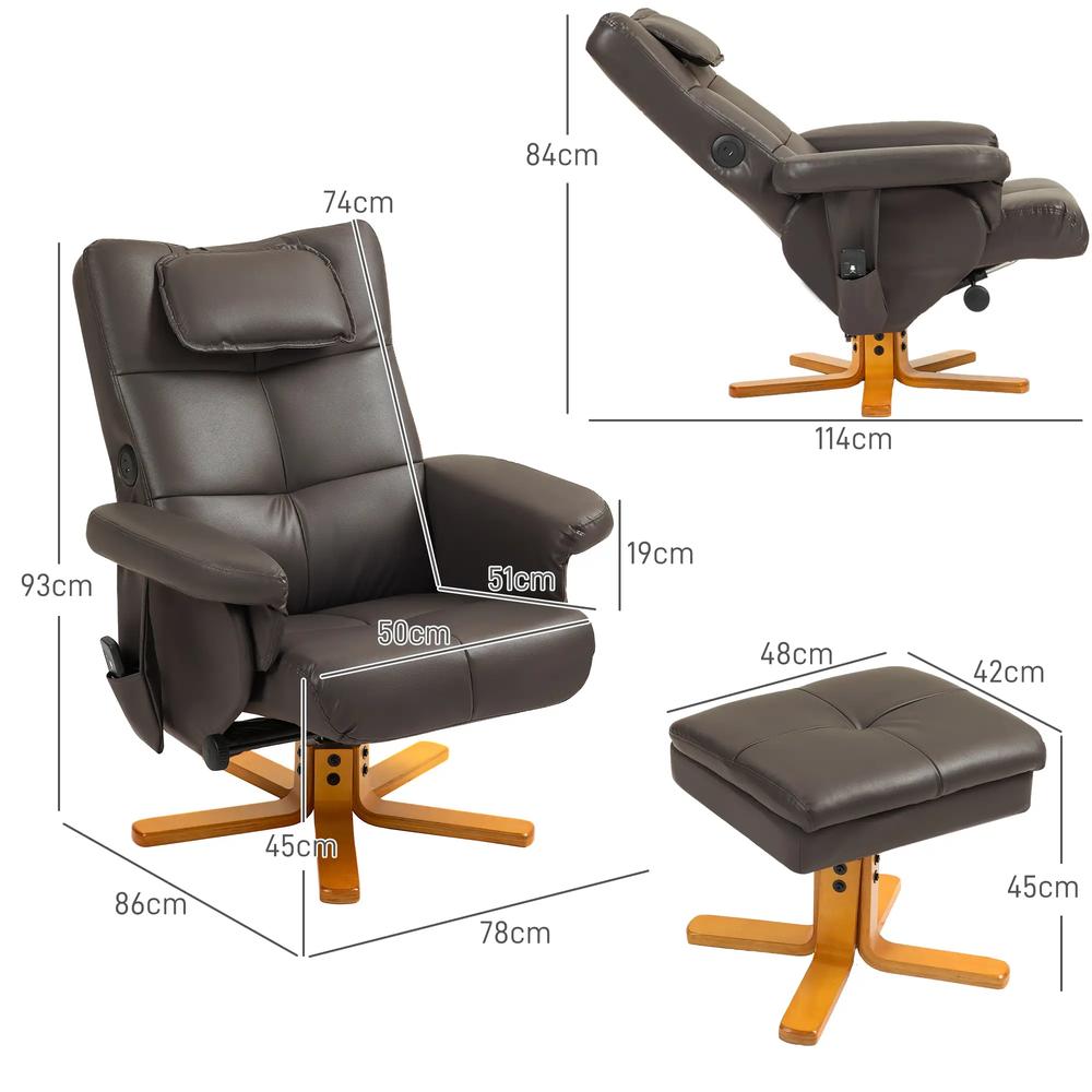 HOMCOM Faux Leather Massage Recliner Chair, with Storage Ottoman Additional View 3