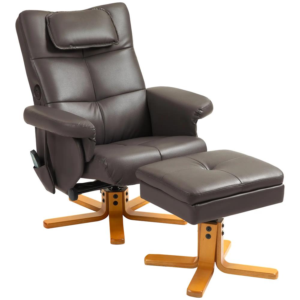 HOMCOM Faux Leather Massage Recliner Chair, with Storage Ottoman