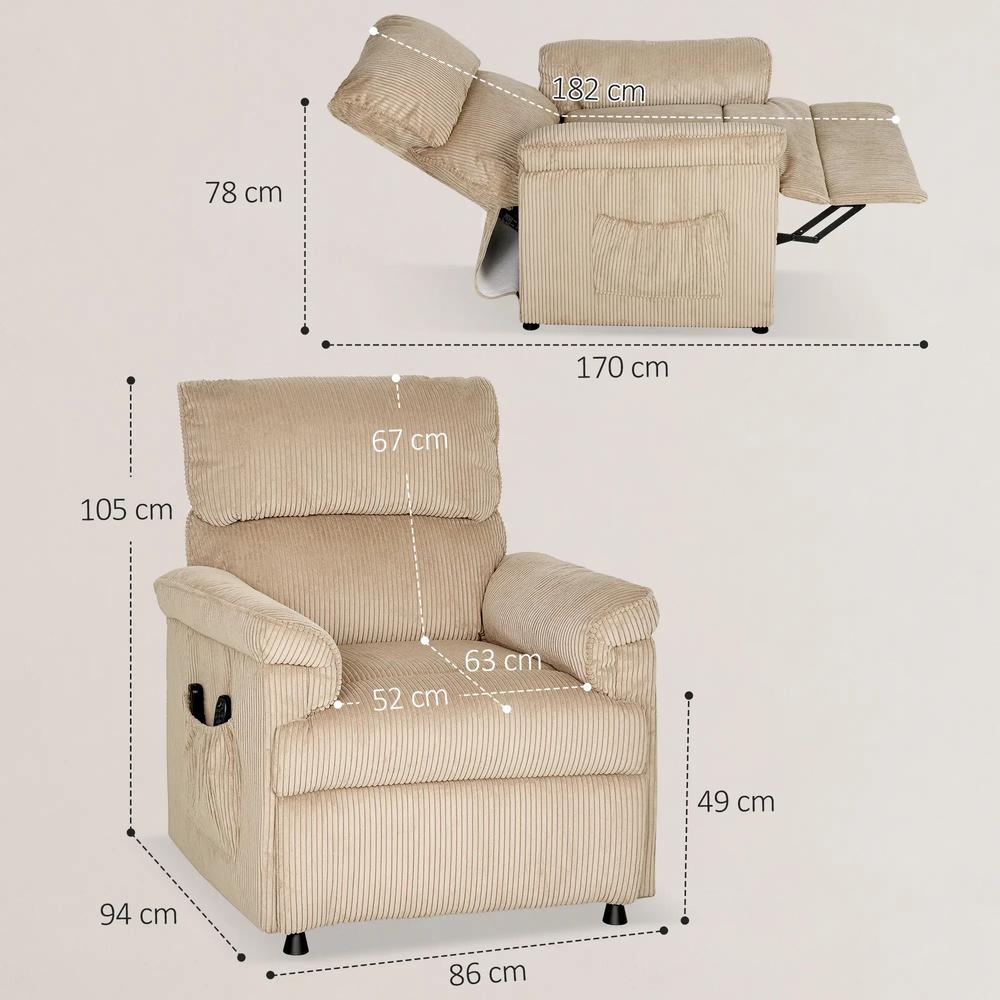 HOMCOM Corduroy Electric Massage Recliner Additional View 3