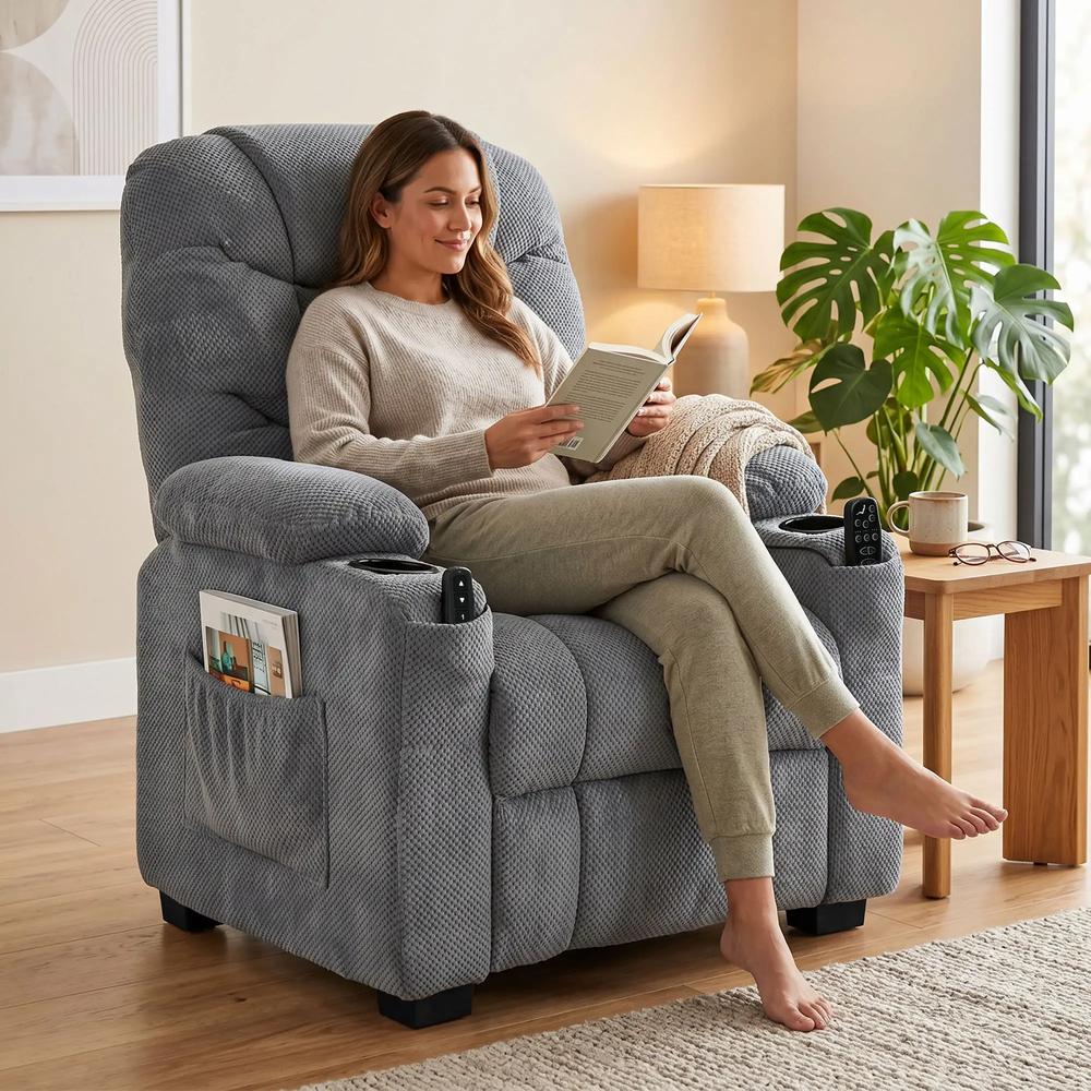 HOMCOM Recliner Armchair with Vibration Massage, Heat, Whisper-Quiet Motor, Memory Function, Power Reclining Chair, Dark Grey Additional View 14