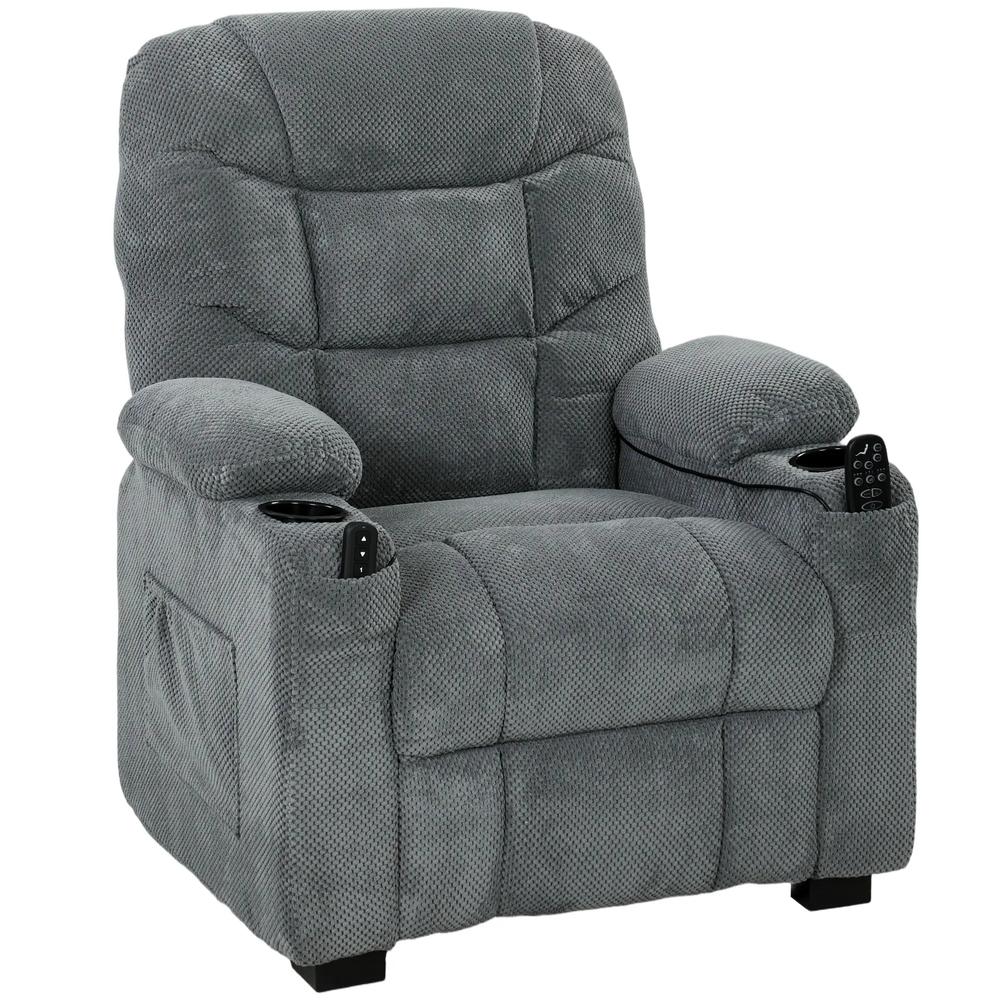 HOMCOM Recliner Armchair with Vibration Massage, Heat, Whisper-Quiet Motor, Memory Function, Power Reclining Chair, Dark Grey Additional View 15